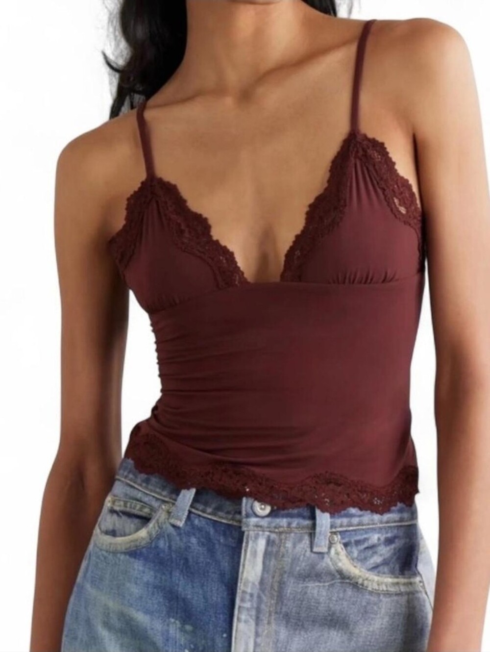 NWT SKIMS Fits Everybody Lace Triangle Cami Oxblood Large